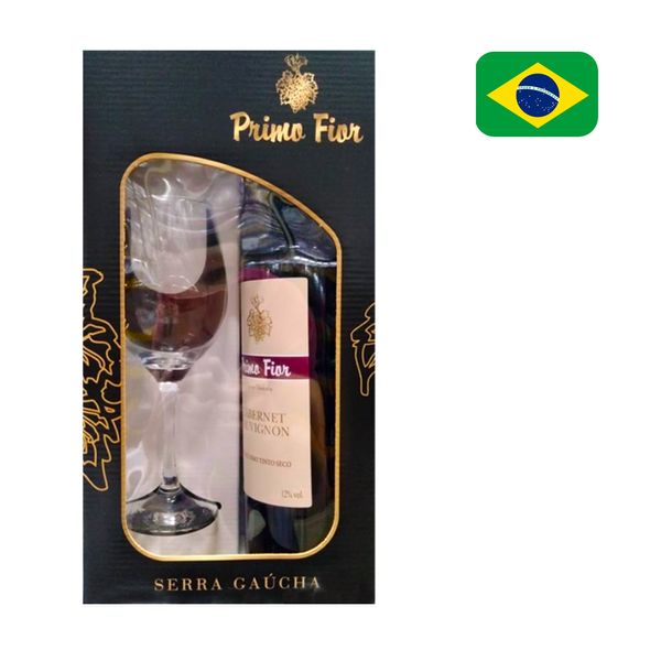 Kit Vinho Brasileiro PRIMO FIOR Cabernet Sauvignon Garrafa 750ML 1un ,Taça de Vinho 1un