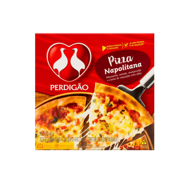Pizza Cogelada Perdigão Sabor Napolitana com Mussarela, tomate, manjericão e creme de requeijão com alho Caixa 460g