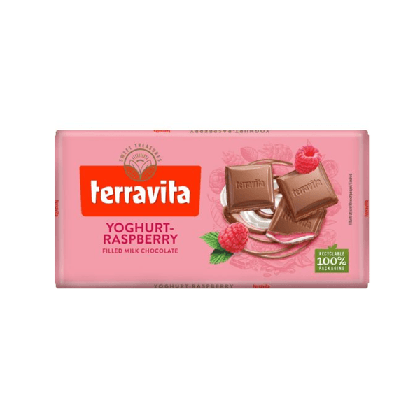 Chocolate em Barra Terravita Sabor Yoghurt com Framboesa Embalagem 100g