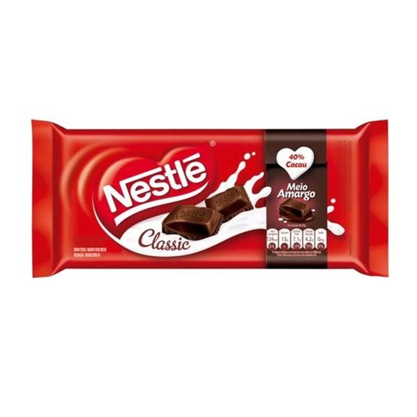 Chocolate em Barra Nestlé Sabor Meio Amargo Embalagem 80g