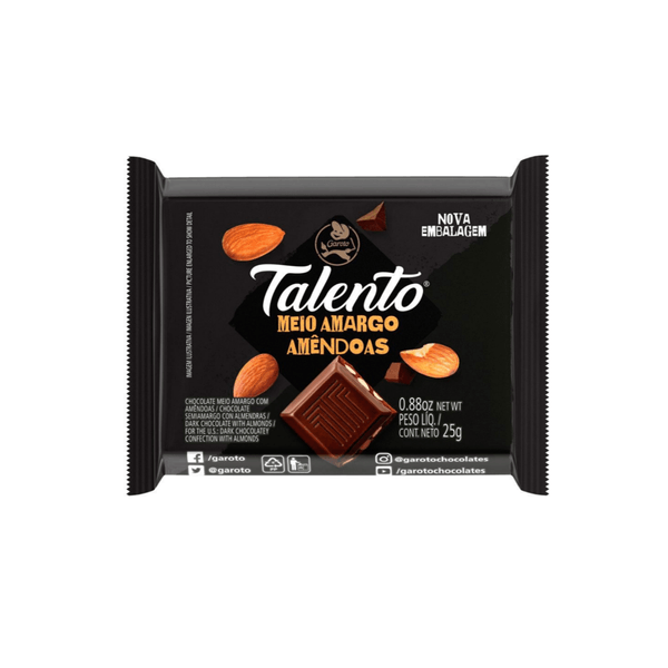 Chocolate em Barra Meio Amargo Goroto Talento com Amêndoas Embalagem 25g