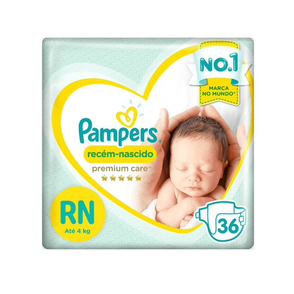 Fraldas Descartável Recém-Nascido Pampers Premium Care Rn Contém 36 Unidades