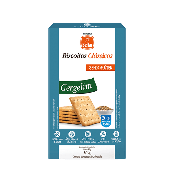 Biscoito Clássico Cracker Belfar com Gergelim Sem Glúten & Zero Lactose Caixa 104g