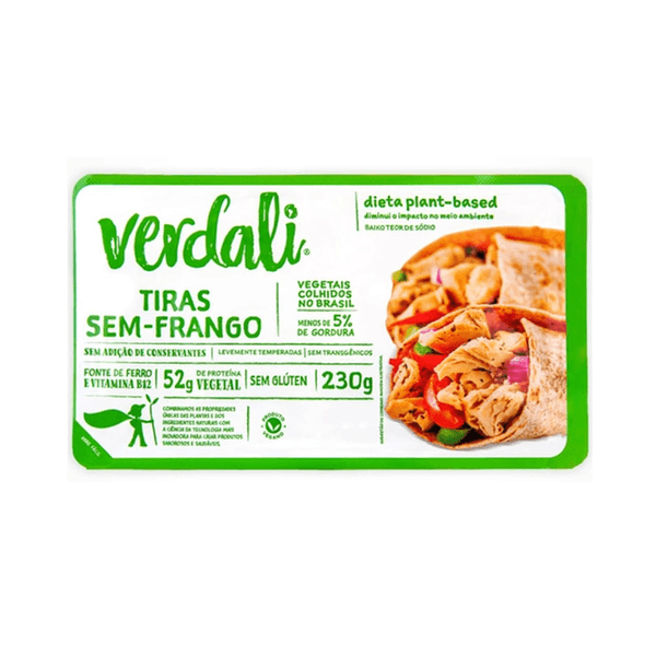 Tiras Sem Frango Vegetal VERDALI Sem Glúten Embalagem 230g