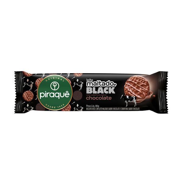 Biscoito Recheado Leite Maltado PIRAQUÊ Chocolate Pacote 80g