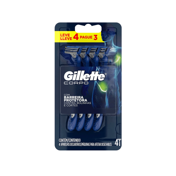 Aparelho de Barbear Gillette Corpo Leve 4 Pague 3 Unidades