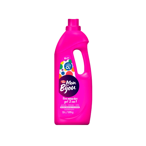 Tira manchas em Gel Mon Bijou 3X1 Roupas Brancas e Coloridas Garrafa 1,5L