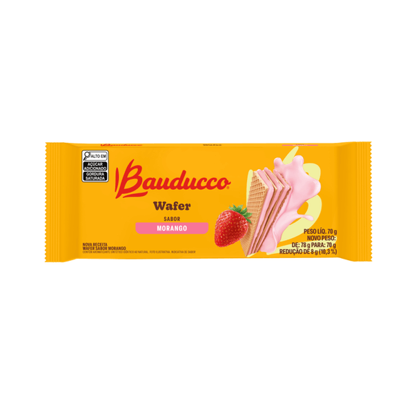 Biscoito Wafer Recheado Bauducco Morango Embalagem 70g