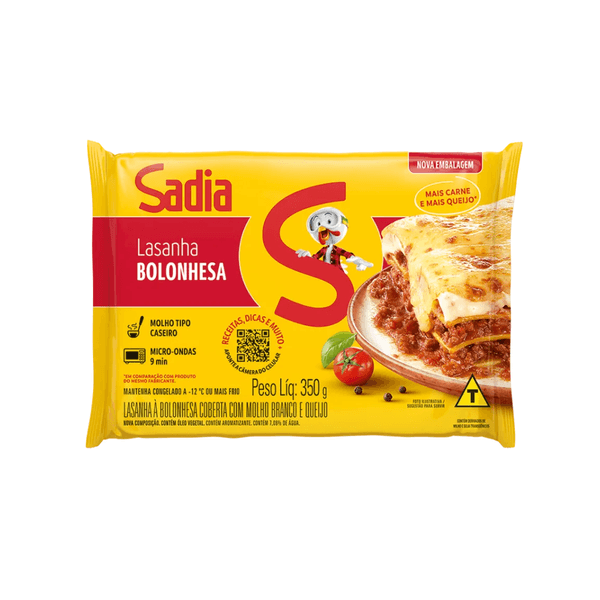 Lasanha Sadia à Bolonhesa Coberta com Molho Branco e Queijo Embalagem 350g