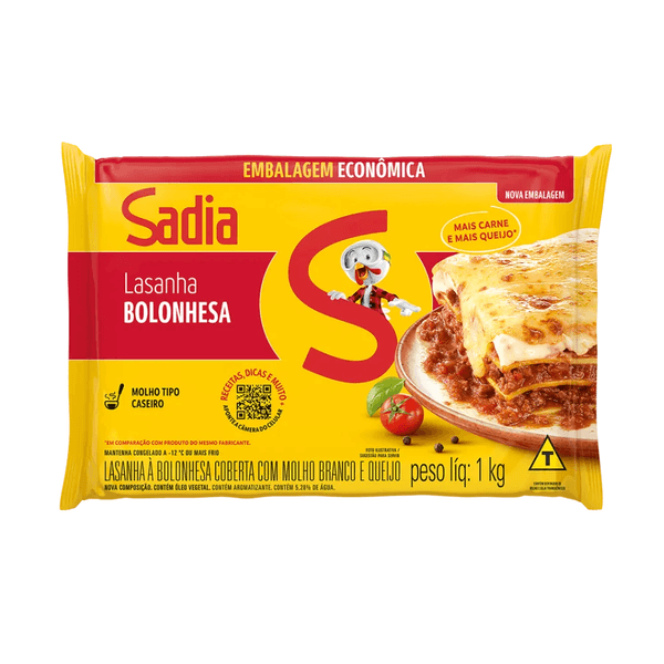 Lasanha Sadia à Bolonhesa Coberta com Molho Branco e Queijo Embalagem 1kg