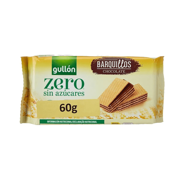 Biscoito Wafer Espanhol Gullón Zero Açúcar Sabor Chocolate Embalagem 60g