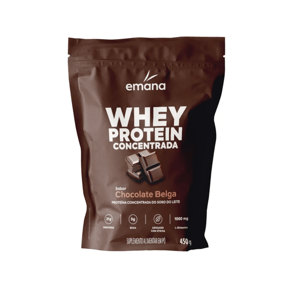 Suplemento Alimentar em Pó Emana Whey Protein Concentrada Sabor Chocolate Belga Embalagem 450g