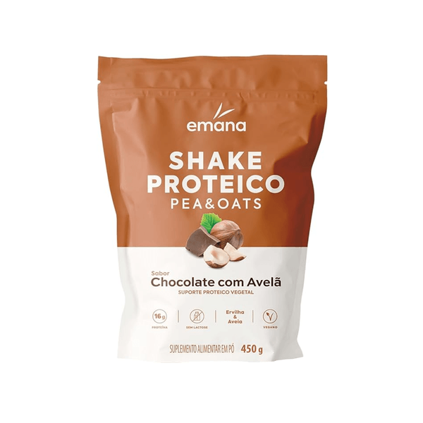 Suplemento Alimentar em Pó Emana Shake Proteico Sabor Chocolate com Avelã Embalagem 450g