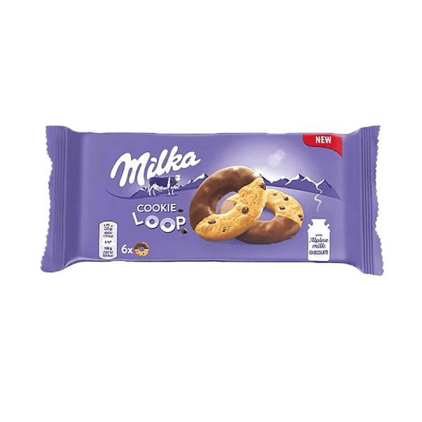 Biscoitos Cookies Loop Milka com Gotas de Chocolate Embalagem 132g