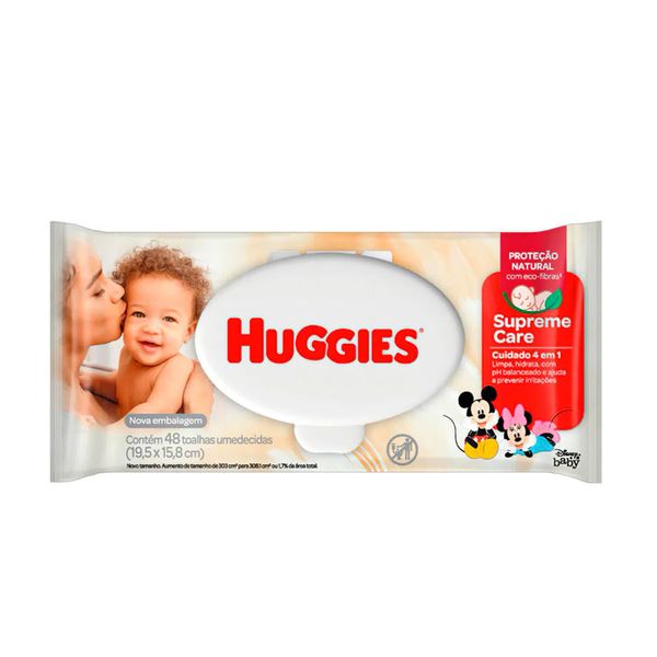 Toalha Umedecida HUGGIES Supreme Care 19,3cm x 15,7cm Contém 8 Unidades