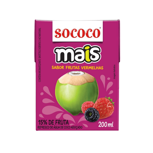 Água de Coco Sococo Sabor Frutas Vermelhas Caixinha 200ml