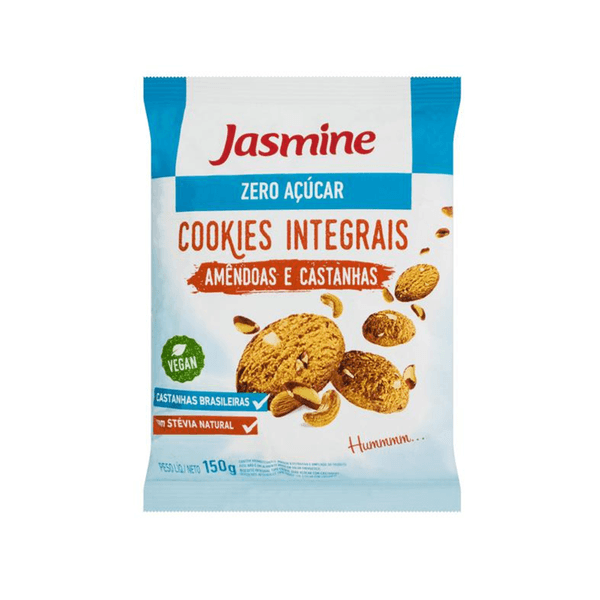 Biscoito Cookie Integral Jasmine Amêndoas e Castanhas Zero Açúcar Embalagem 150g