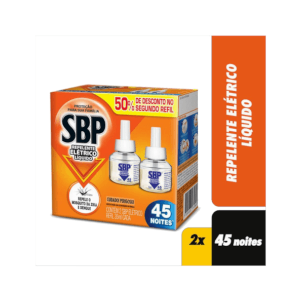 Repelente Elétrico Líquido SBP 45 Noites 50% grátis 2ª Unidade 35ml