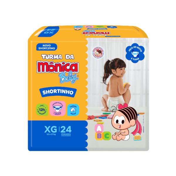 Fralda Descartável Infantil TURMA DA MÔNICA Baby Shortinho XG pacote 24un
