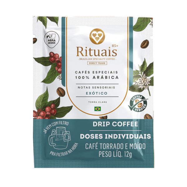 Café Torrado e Moído Drip Coffee 3 Corações Rituais Exótico Embalagem 12g