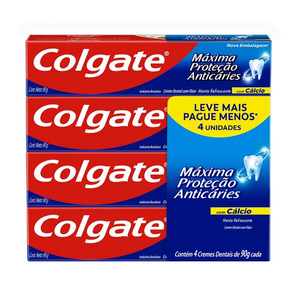 Creme Dental Colgate Máxima Proteção Anticáries 90g 4 unid com Desconto