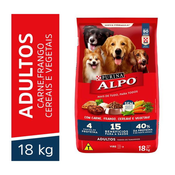 Ração ALPO Cães Adultos Carne, Frango, Cereais e Vegetais 18kg