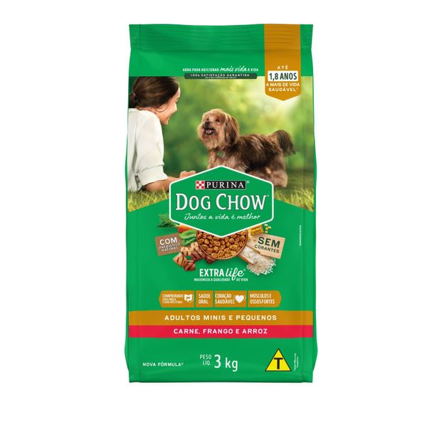Ração DOG CHOW Cães Adultos Minis e Pequenos Sabor Carne, Frango e Arroz 3kg