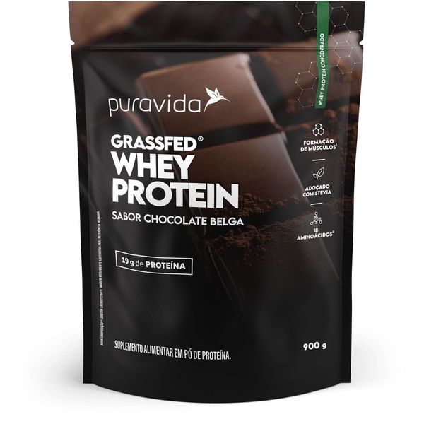 Proteínas Puravida Whey Protein Concentrado Grassfed Chocolate Belga 900g