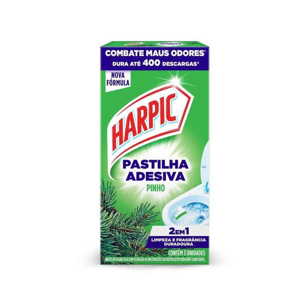 Harpic Limpador e Aromatizador Sanitário Pastilha Adesiva Power 2 em 1 Pinho 3 unidades