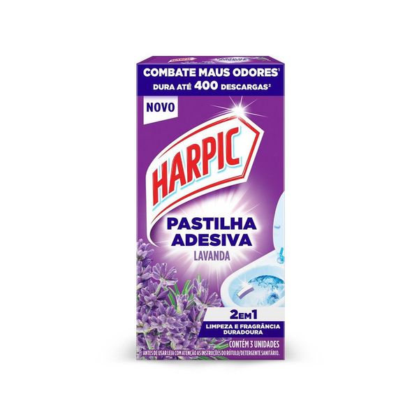 Harpic Limpador e Aromatizador Sanitário Pastilha Adesiva Power 2 em 1 Lavanda 3 unidades