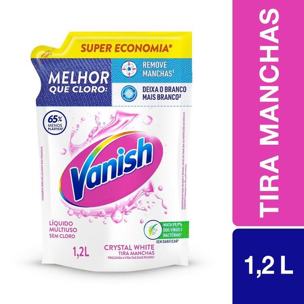 Tira Manchas Vanish Líquido Crystal White para roupas brancas Embalagem Econômica 1,2L