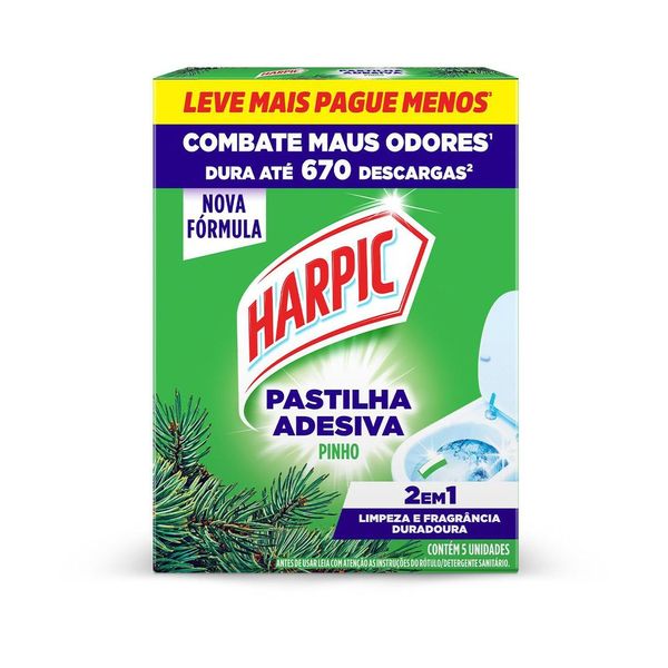Pastilha Adesiva Sanitária Harpic Pinho Embalagem Econômica com 5 unidades