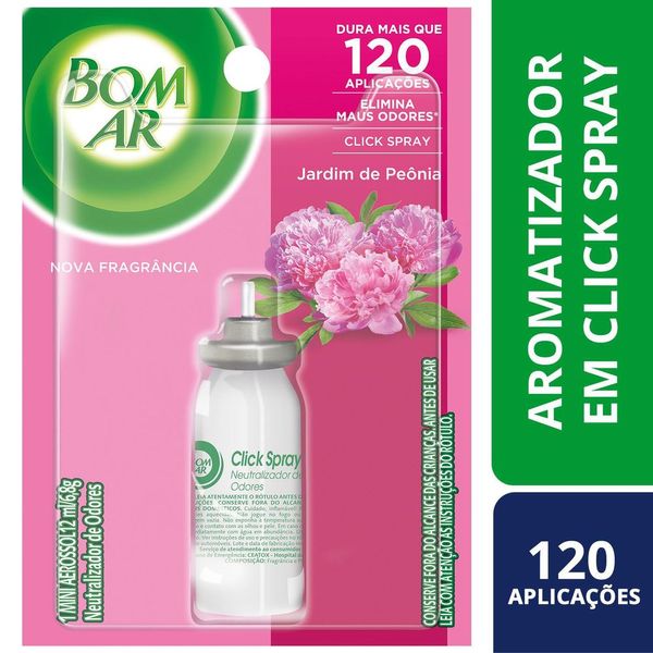 Aromatizador Bom Ar Click Spray Refil Jardim de Peônia 12ml