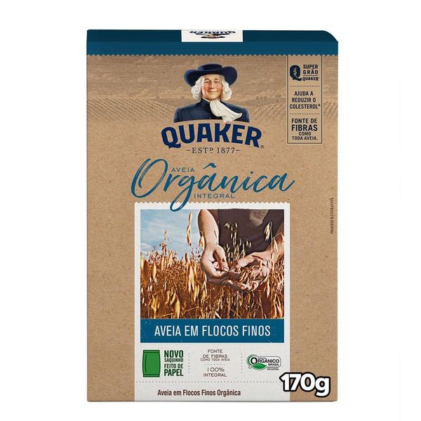 Aveia Orgânica Em Flocos Finos Quaker Caixa 170G