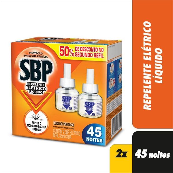 Repelente Elétrico Líquido SBP 45 Noites 50% grátis 2ª Unidade 35ml