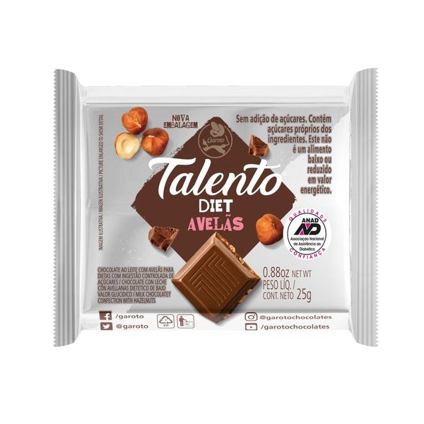 Chocolate GAROTO TALENTO Diet com Avelãs 25g