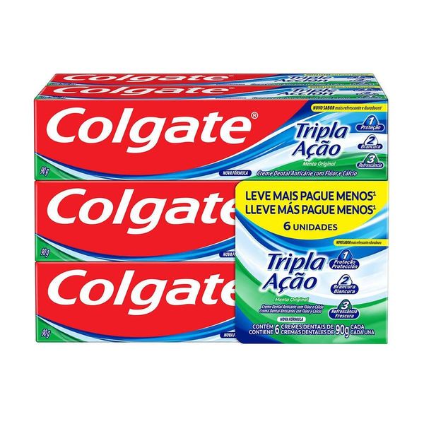 Creme Dental Colgate Tripla Ação Menta Original 90g 6 unidades