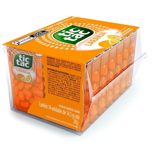 Display Tic Tac Pastilhas Sabor Laranja com 12 Unidades de 14,5g