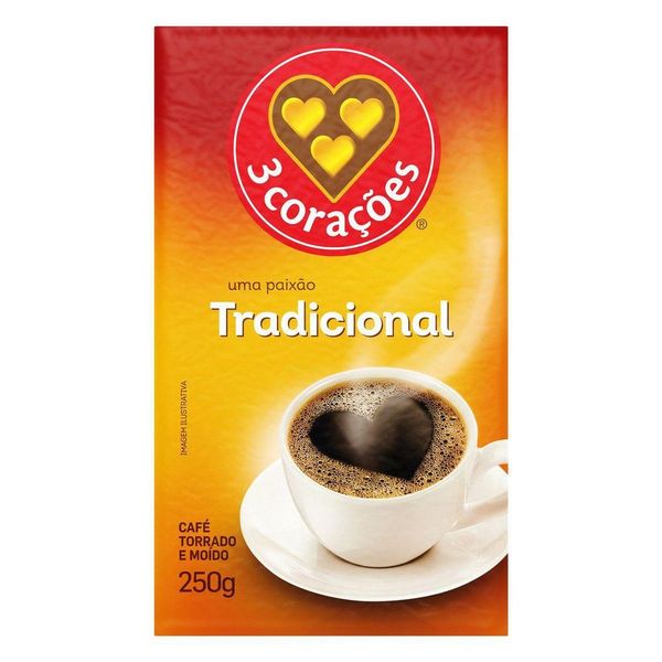 Café Torrado e Moído a Vácuo Tradicional 3 Corações Pacote 250g