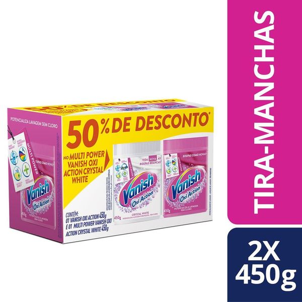Tira Manchas Vanish em Pó Oxi Action para roupas brancas e roupas coloridas - 2 unidades de 450g