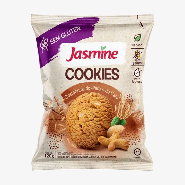 Biscoito Cookie Vegano Castanha do Pará e de Caju sem Glúten Jasmine 120g