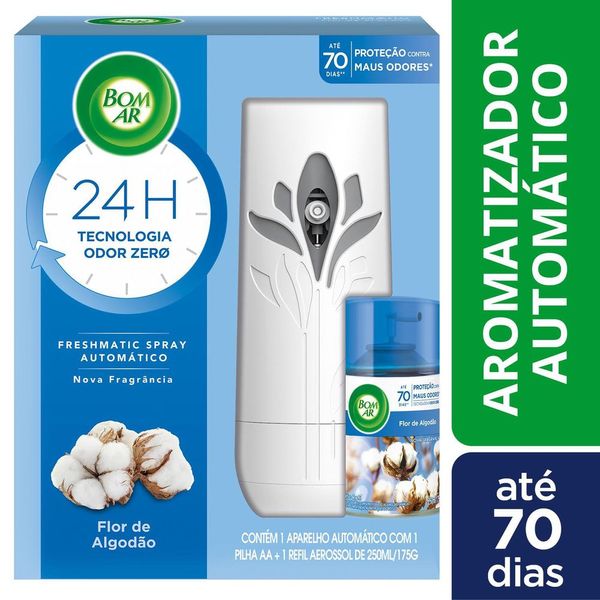 Aromatizador de Ambiente Bom Ar Automático Aerossol Freshmatic Flor de Algodão Aparelho + Refil 250ml