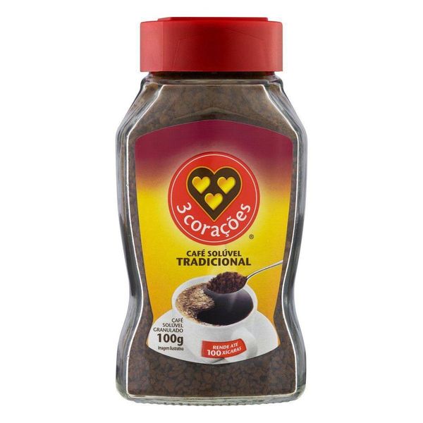 Café Solúvel Tradicional 3 Corações Vidro 100g Café Solúvel Tradicional 3 Corações Vidro 100g