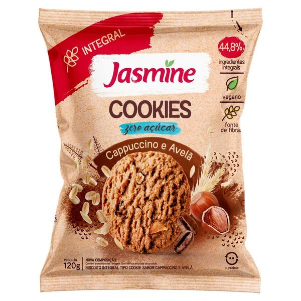 Biscoito Cookie Vegano Integral Cappuccino e Avelã Zero Açúcar Jasmine 120g