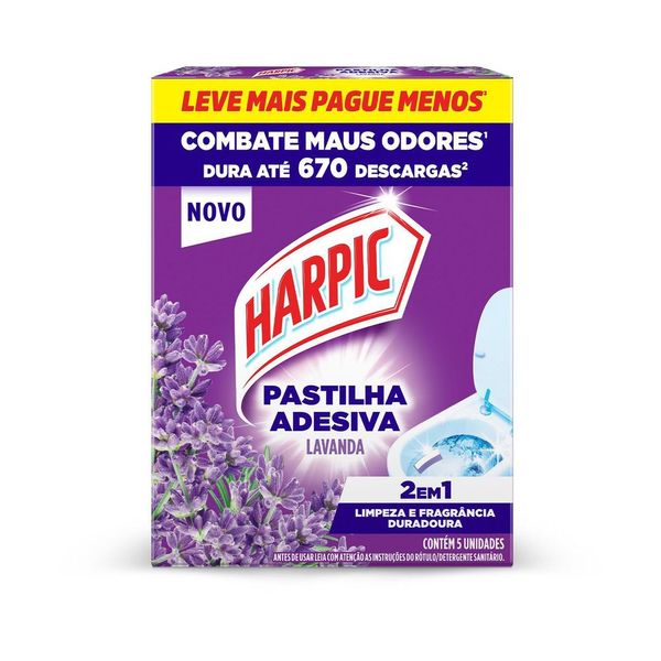 Pastilha Adesiva Sanitária Harpic Lavanda Embalagem Econômica com 5 unidades