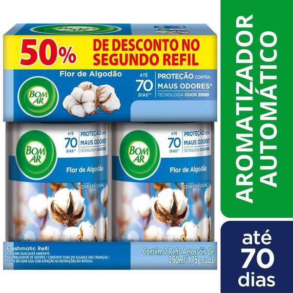 Aromatizador de Ambiente Bom Ar Automático Aerossol Freshmatic Refil 50% off na 2ª Unidade Flor de Algodão