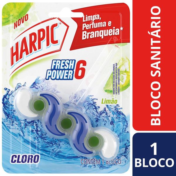Bloco Sanitário Harpic Fresh Power 6 com Cloro - Desinfeta e Branqueia Bloco Sanitário Harpic Fresh Power 6 com Cloro - Desinfeta e Branqueia