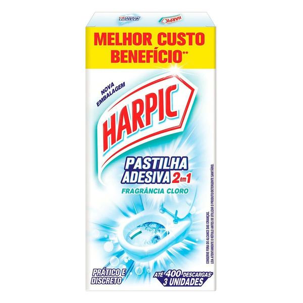 Pastilha Adesiva Sanitária Harpic Cloro com 3 unidades