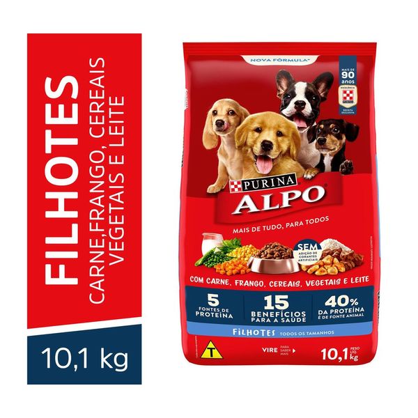 Ração ALPO Cães Filhotes Carne, Frango, Cereais, Vegetais e Leite 10,1kg