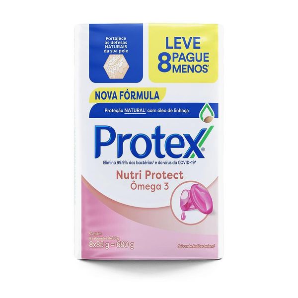 Sabonete em Barra Antibacteriano Protex Nutri Protect Ômega 3 8 un de 85g Promo Leve Mais Pague Menos